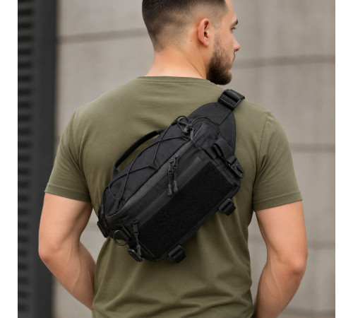 Тактическая сумка-бананка через черное плечо с Cordura 1000D, поясная мужская сумка с VELCRO и карабином HN-45