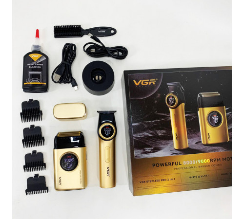 Перукарська машинка акумуляторна професійна VGR 2 в 1 V-977 V-377, Електромашинка для стрижки HM-85