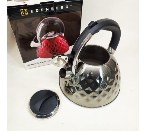 Чайник для газовой комфорки Edenberg EB-8833 3л, Кухонный чайник с ручкой и свистком AZ-52