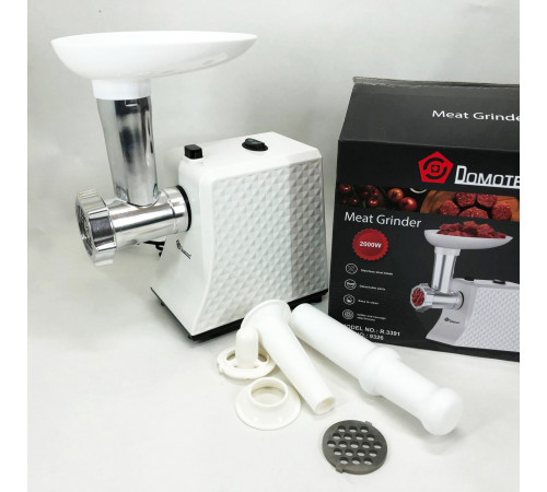 М'ясорубка-шатковка-терка Domotec R3391 2000Вт, Електрична м'ясорубка з металевим редуктором GZ-82