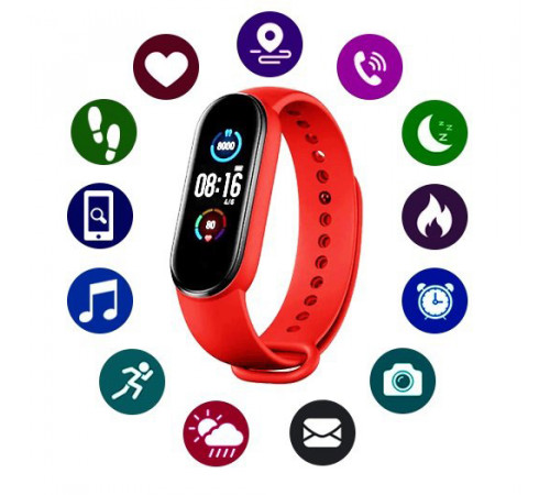 Фітнес браслет Smart Watch M5 Band Classic Black смарт годинник-трекер. Колір червоний RL-43 за 365 грн