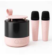 Портативная Bluetooth колонка K19 с подсветкой LED и двумя микрофонами для караоке Pink IE-69