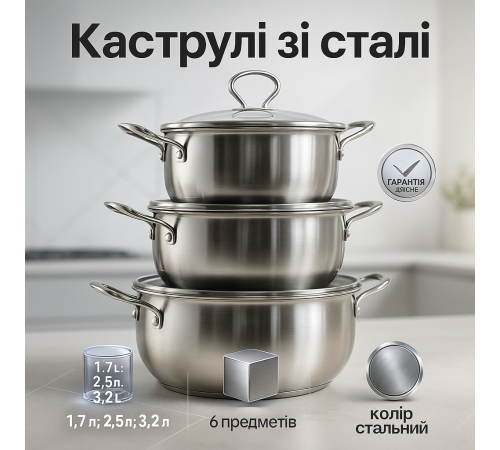 Комплект металевих каструль UNIQUE UN-5074, Каструлі посуд для електричних плит, Набір великих каструль FW-22