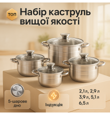 Кастрюли с прозрачными крышками, Фирменные наборы кастрюль, Набор кастрюль с антипригарным дном BC-78