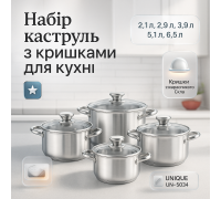Набір каструль якісних з кришками UNIQUE UN-5034 10 шт, Набір каструль з кришками для кухні HU-86