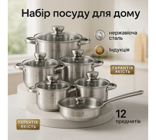 Комплект металевих каструль, Набір каструль для приготування з кришками Набір зі сталі JG-26