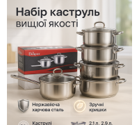 Каструля з нержавіючої сталі UNIQUE, Набір практичних каструль, Набір каструль з жаростійкою кришкою CB-39