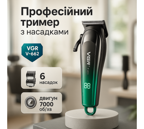 Аккумуляторная машинка для стрижки и укладки волос VGR V-662, Машинка для стрижки на аккумляторная FB-24