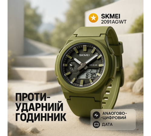 Водонепроникний наручний годинник для чоловіка SKMEI 2091AGWT, Захисний тактичний годинник ZI-10