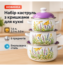 Каструлі посуд для електричних плит, Набір каструль для приготування з кришками, Набір якісних каструль TM-37