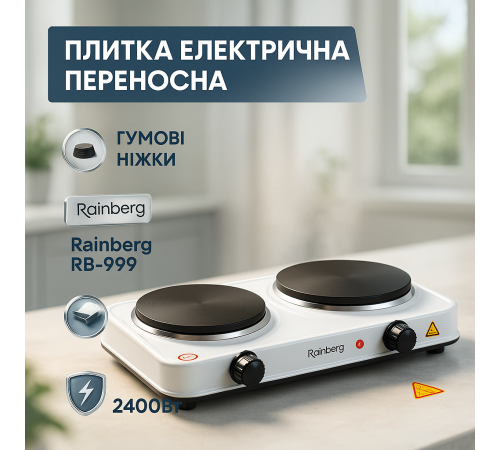Переносна настільна електроплита Rainberg, Надійна настільна плита для дому, Плита на стіл електрична EY-46