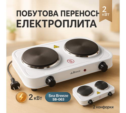 Електроплита маленька Sea, Портативна переносна плита, Плита переносна для дому Надійна кухонна VN-60