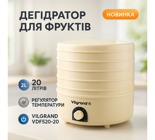 Сушилка для продуктов для дома VILGRAND VDF520-20 520 Вт 20 Л Дегидратор фруктов профессиональный IS-45