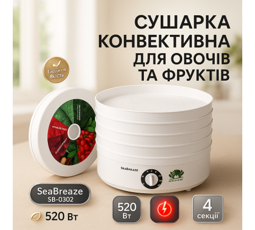 Электронная сушилка для овощей и фруктов SeaBreaze SB-0302, Сушки доя фруктов и овощей RJ-39