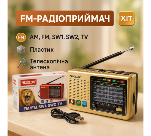 Радіоприймачі з MP3 плеєром, Переносне радіо з функцією відтворення флешки Радіо в стилі ретро HW-75