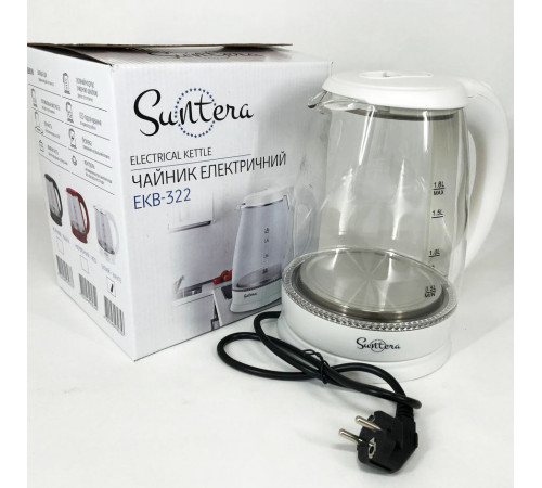 Стеклянный электрочайник с led подсветкой Suntera, Электрический чайник бесшумный JS-86