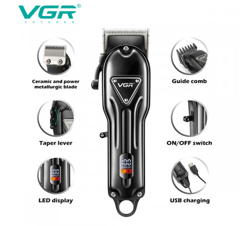 Акумуляторна машинка для стрижки і укладання волосся VGR V-051, Тример для скронь XJ-78