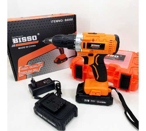Шуруповерт на аккумуляторе с насадками BISSO B6008 21V, Фирменный шуруповерт беспроводной XT-34