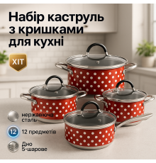 Модні набори посуду, Набір каструль з антипригарним покриттям, Набір каструль для електронної плити QS-76