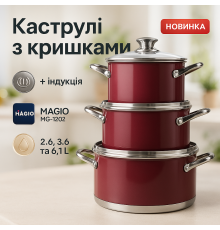 Хороший набор кастрюль , Кастрюли с прозрачными крышками, Набор кастрюль с антипригарным покрытием EM-46