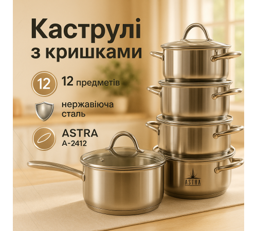 Набір каструль вищої якості 12 предметов ASTRA A-2412, Набір каструль преміум Фірмові набори BY-96