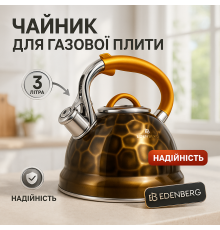 Чайник для газової плити 3 л літра Edenberg, Чайник для газової плити з нержавіючої сталі 3 VT-73