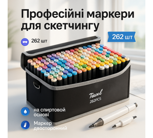 Маркеры для творческих работ с двумя сторонами 262 шт, Набор маркеров в удобной сумке CO-99