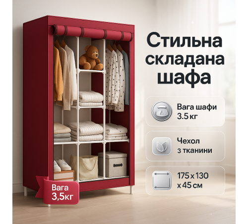 Функциональный шкаф для одежды WARDROBE 175х130х45см, Портативный тканевый шкаф органайзер TF-47