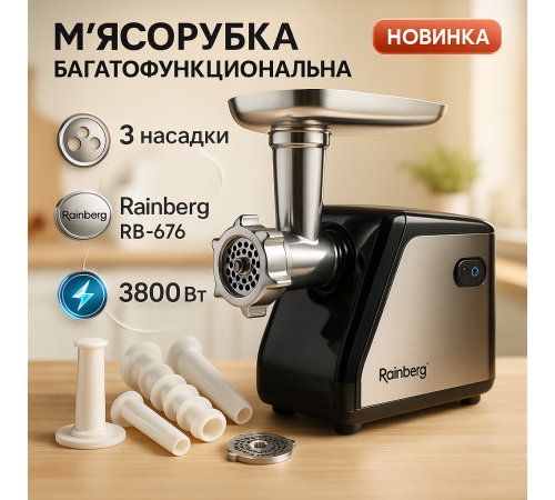 Побутова м'ясорубка з насадками Rainberg, Кращі електро м'ясорубки для дому, Домашня електром'ясорубка SJ-43