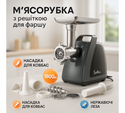 Універсальна м'ясорубка подрібнювач Suntera SMG-5421B 1800 Вт, Електром'ясорубка 5 насадок VI-99
