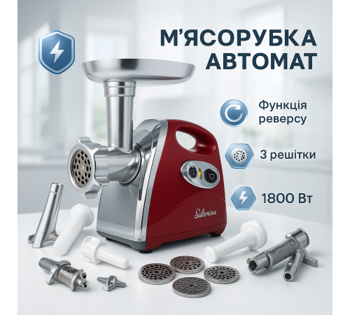 Електрична м'ясорубка з ковбасною насадкою, Електром'ясорубка шнекова з насадками IH-43