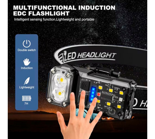 Очень мощный налобный фонарь X52, 2LED+6SMD RGB, Фонарь на голову для туристов, Фонарик на лоб EP-13
