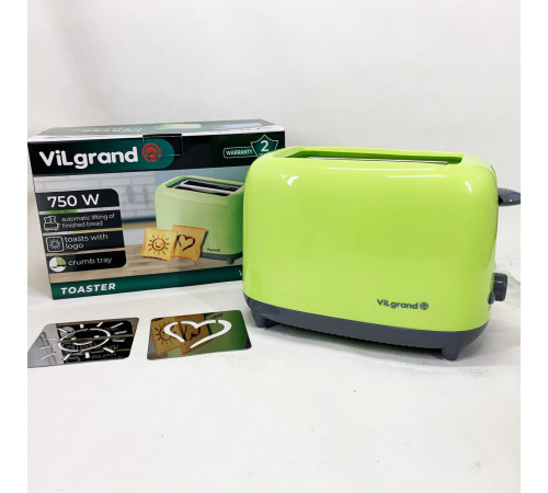 Электрический тостер для тостов VILGRAND VT0722P 750 Вт, Тостер со сьемным поддоном для крошек AT-23