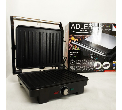 Настольный гриль с прижимом Adler AD 3051 2800Вт, Гриль контактный плоский Кухонный для мяса HB-71