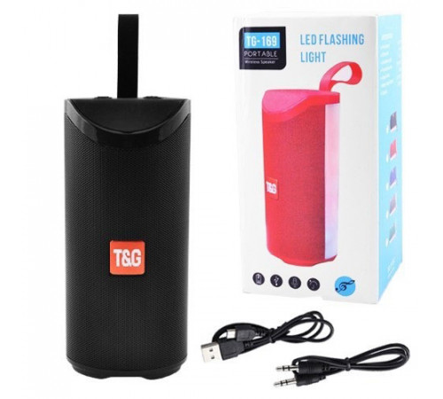 Портативна Bluetooth колонка TG-169 з різнокольоровим підсвічуванням FM-радіо 5Wx2. Колір чорний GH-90 за 605 грн
