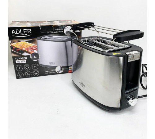 Якісний електричний тостер на 2 скибочки Adler AD 3214 900Вт, Тостер для підсмажування тостів UP-71