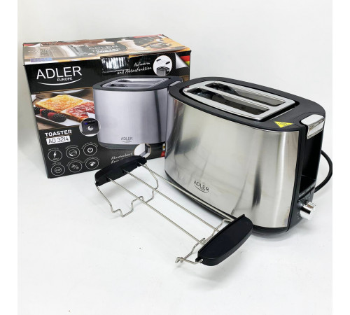 Якісний електричний тостер на 2 скибочки Adler AD 3214 900Вт, Тостер для підсмажування тостів UP-71