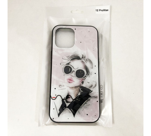 Чехол для Apple Iphone 12 Pro Max девушка в очках. Цвет: розовый XO-95