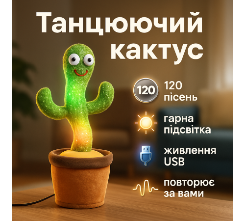 Музична гра танцюючий кактус, яктус, Повторюшка dancing cactus, Танцюючий кактус повторюючий звуки RS-53 за 331 грн