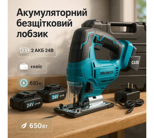 Аккумуляторный бесщеточный лобзик 24V с 2 АКБ в пластиковом кейсе с регулировкой скорости и угла наклона WC-13
