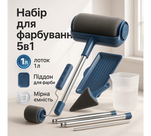 Набір для фарбування стін стелі підлоги валик з резервуаром Paint Roller 5 в 1 YA-83 за 518 грн