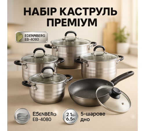 Фирменные наборы кастрюль, Набор кастрюль с антипригарным внутренним покрытием, Кастрюли из нержавейки VT-18