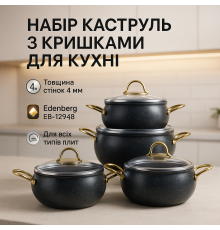 Набор кастрюль с комплектом крышек, Набор кастрюль с инновационным антипригарным покрытием HC-98