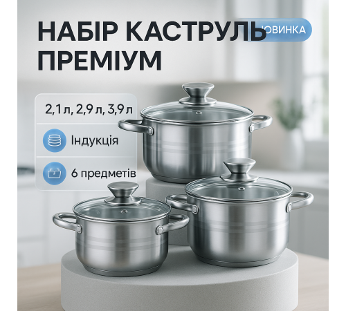 Набір посуду каструлі, Комплект металевих каструль, Набір посуду для дому каструль зі сталі VB-27