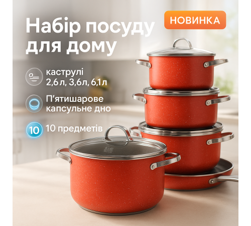 Набір посуду для дому, Каструлі з кришками, Набір каструль зі сталі, Фірмові набори каструль XC-42