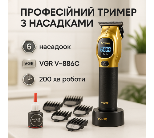 Аккумуляторная машинка для стрижки волос с насадками VGR, Модная машинка для стрижки волос FS-32
