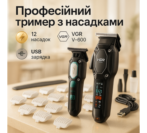 Машинка-тример для стрижки беспроводная, Профессиональная машинка для стрижки волос на аккумуляторе HA-15