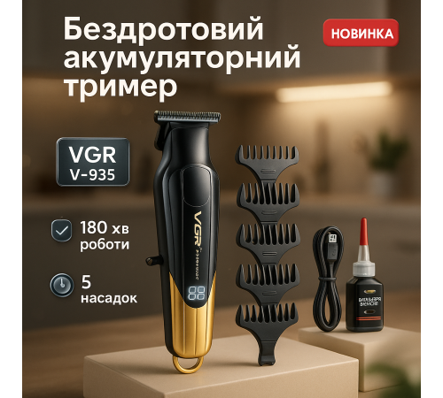 Набор для удаления волос с зарядным устройством VGR, Бездротовая машинка для стрижки волос DM-22