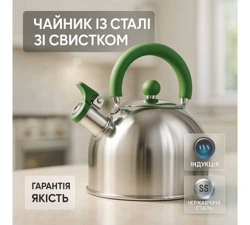 Нержавіючі чайники зі свистком Unique UN-5302 2.5 л, Чайник на плиту для кухні, Чайник для води на газ YK-76