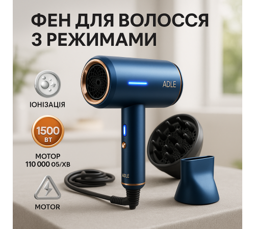 Фен для ефективного укладання волосся Adler, Фен для об'ємної укладки волосся з режимами LG-13